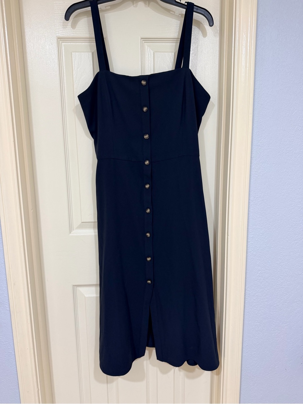 Gianni Bini Navy Blue Button Front Midi Dress XL Smocked Back